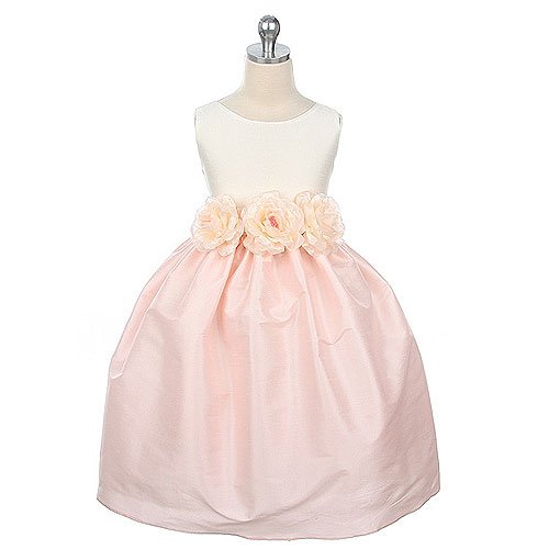 Sweet Kids Girls Ivory Pink Floral Easter Flower Girl Dress 6M-12 Inexpensive Flowergirl Gowns