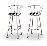 Set of 2 Metal Swivel Barstools (29" Chrome) (Checker)