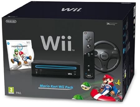 Nintendo Wii Hw Negra + Wii Mario Kart + Wii Volante