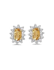 Birthstone Company 14k Yellow Gold Oval Citrine And Diamond Earrings
