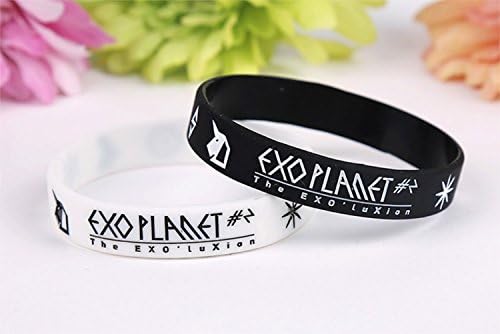 KPOP Goods EXO Planet#2 Silicone Wristband Chanyeol Lay Tao Support Bracelet 2PCS (One white and one black)