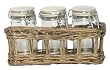 Hand Woven Grey Brown Willow Basket with 3 Glass Spice Jars 7"L x 3.25"H Set / 2