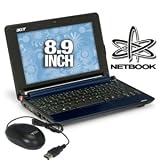 Acer Aspire One AOA150-1997 Netbook - Intel Atom N270 1.6GHz, 1GB DDR2, 160GB HDD, 8.9 WSVGA, Webcam, Windows XP Home, Blue, Mouse, 6-Cell