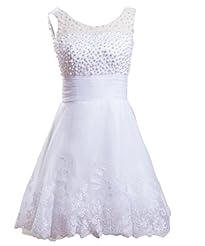  Lace Applique Beaded Sleeveless Cocktail Knee Length Short Prom Dress/Party Dress  With Pearls
