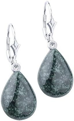Sterling Silver Fleur De Lis Earrings featuring Natural Jaguar Green Jade Jadeite Drop Shaped Stones