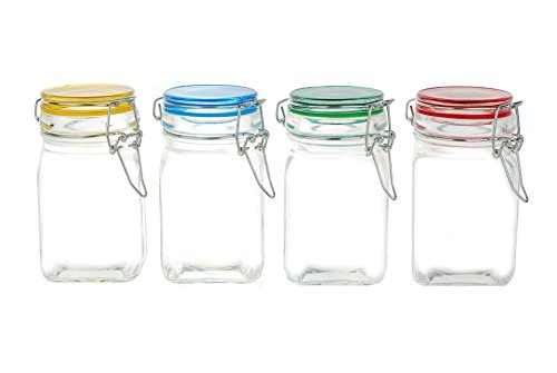 Kinetic 57115-J 4 Piece GoGreen Jar Set with Jewel Colored Lid, Mini, Glass