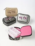 TRENDY EMBROIDERED TRAVEL SILVER METALLIC MY PILLS PILL CASE WEEKLY VITAMINS ORGANIZER BOX