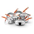 Rachael Ray Stainless Steel II Cookware Set, 10-Piece, Orange