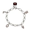 Garnet Cubic Zirconia LOVE Letters and Lock and Key Platinum Overlay Sterling Silver Charm Bracelet 7.5"