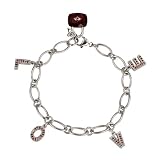 Garnet Cubic Zirconia LOVE Letters and Lock and Key Platinum Overlay Sterling Silver Charm Bracelet 7.5"