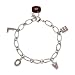 Garnet Cubic Zirconia LOVE Letters and Lock and Key Platinum Overlay Sterling Silver Charm Bracelet 7.5"