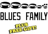 8.5" x 3.5" Blues Hockey Family Vinyl Sticker Decal [Die-cut, White] + with Free Hockey Pencil