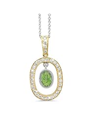 Twin Oval Shaped Vintage Diamond Pendant In 18K Yellow Gold With A 0.90 ct. Genuine Green Tourmaline Center Stone.