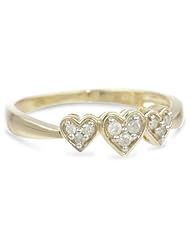 10k Yellow Gold Triple Heart Diamond Ring (1/10 cttw, H-I Color, I1-I2 Clarity)