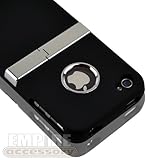 Deluxe Hard Case Cover Black w/ Chrome Kickstand for Apple iPhone 4 4G Att  ....