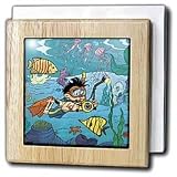 Kike Calvo KIKEO Children illustrations - Kikeo with an underwater camera explores the reef - Tile Napkin Holders