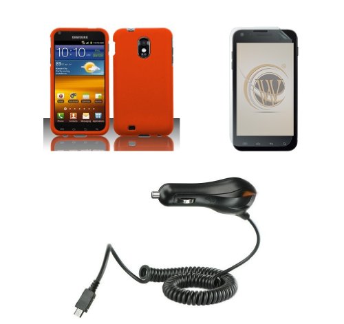 Samsung Galaxy S II Epic 4G Touch (Sprint) Premium Combo Pack - Halloween Orange Rubberized Shield Hard Case Cover + Atom LED Keychain Light + Screen Protector + Car Charger