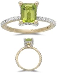Peridot Ring - 1/2 (0.46-0.55) Ct Diamond & 1.60 Cts Peridot Ring in 14K Gold