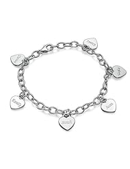 Sterling Silver Mothers Personalized Heart Charm Bracelet - Custom Made with up to 6 Names!