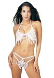 2PC Dangling Pearl Bra Sexy Lingerie Intimate Apparel with Strappy Thong