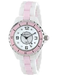 Akribos XXIV Womens AK485PKW-N Ceramic Quartz Date Diamond Watch