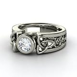 Celtic Sun Ring, Round Diamond Sterling Silver Ring