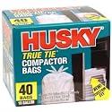 Husky HK18WC040W 18-Gallon True Tie Compactor Bags, 40 Count