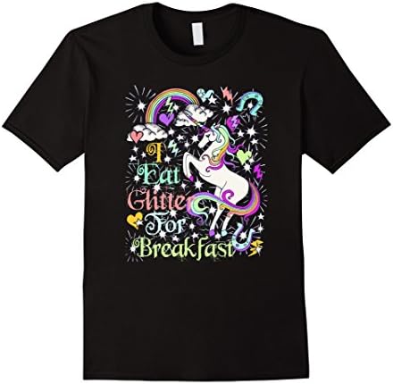 Men's I Eat Glitter for Breakfast Unicorn T-Shirt XL Black