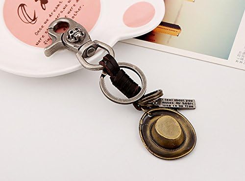 YYfashion Unisex Alloy Hat Leather Keyrings with Skull Clasp