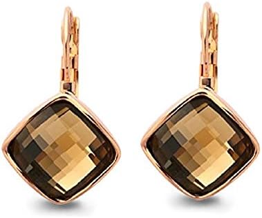 Genuine Rose Jewelry 18k Rose Gold Plated Champagne Swarovski Crystal Earrings
