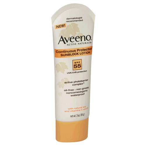 Aveeno Active Naturals Continuous Protection Sunblock Lotion, SPF 55 , 3-Ounce (Pack of 2)