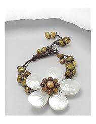 Gold(Dyed) Flower Cotton Waxed Thread Mother of Pear Bracelet