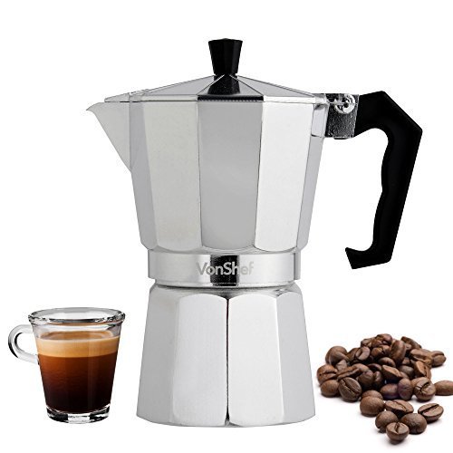 Great Features Of VonShef Espresso 3 or 6 Cup Coffee Maker Stove Top Moka Macchinetta (6 Cup)