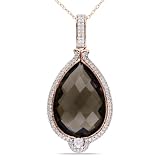 Pink Silver 31 1/5ct TGW Smokey Quartz and Created White Sapphire Fashion Pendant (18