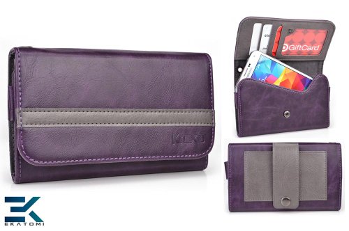 [Graphite Series] Universal Mobile Phone Cover Wallet fits Gigabyte GSmart t600 Case - PURPLE & GREY
