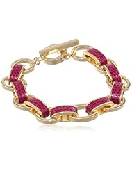 Anne Klein "Dalton" Gold-Tone Cranberry Leather Flex Bracelet