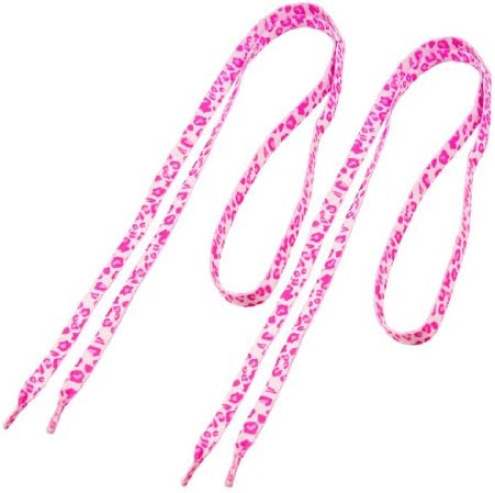 2 Pcs Replacement Plastic Tip Pink Leopard Print White Flat Shoelaces
