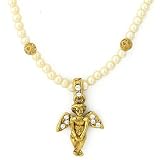 Sweet Cherub Gold Tone Simulated Pearl Necklace