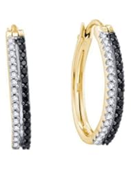0.51 cttw 14k Yellow Gold Black Diamond and White Diamond Bridal Hoop Earrings (Real Diamonds: 1/2 cttw)