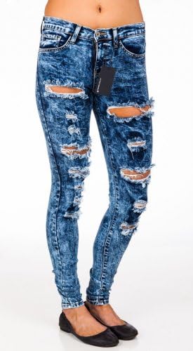 Flying Monkey Jeans L7576M High Rise Distressed Jeans - Medium Wash - 24