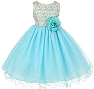 Girls Jacquard Lace-Up Tea Length Polyester/Tulle Flower-Girl Dress 