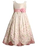 Bonnie Jean Girls 7-16 IVORY PINK SCALLOP EDGE EMBROIDERED BORDER SHANTUNG Special Occasion Wedding Flower Girl Easter Birthday Party Dress