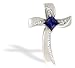 14K White Gold Square Created Sapphire and Diamond Cross Pendant