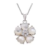 Heart Shape Genuine Mother-of-Pearl Stones set into a flower Sterling Silver Pendant