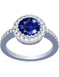 14K White Gold Round Cut Blue Sapphire Ring With Sidestones (GIA Certificate)