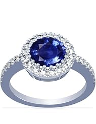 Platinum Round Cut Blue Sapphire Ring With Sidestones (GIA Certificate)
