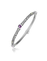 18K Yellow Gold and Sterling Silver Fancy Bangle with Square Amethyst Stations