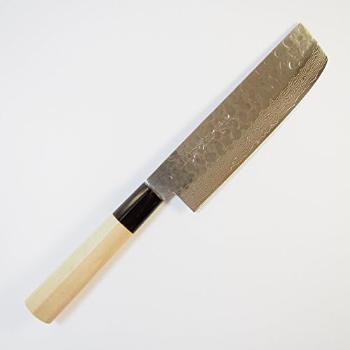 Norisada Hammered Damascus Usuba/Nakiri Vegetable Knife 6-Inch Magnolia Handle