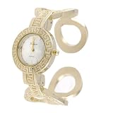 Geneva Platinum Greek Key Circle Design Cuff Watch