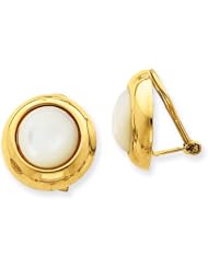 14k Yellow Gold Omega Clip Mother of Pearl Non-pierced Earrings. Metal Wt- 5.3g